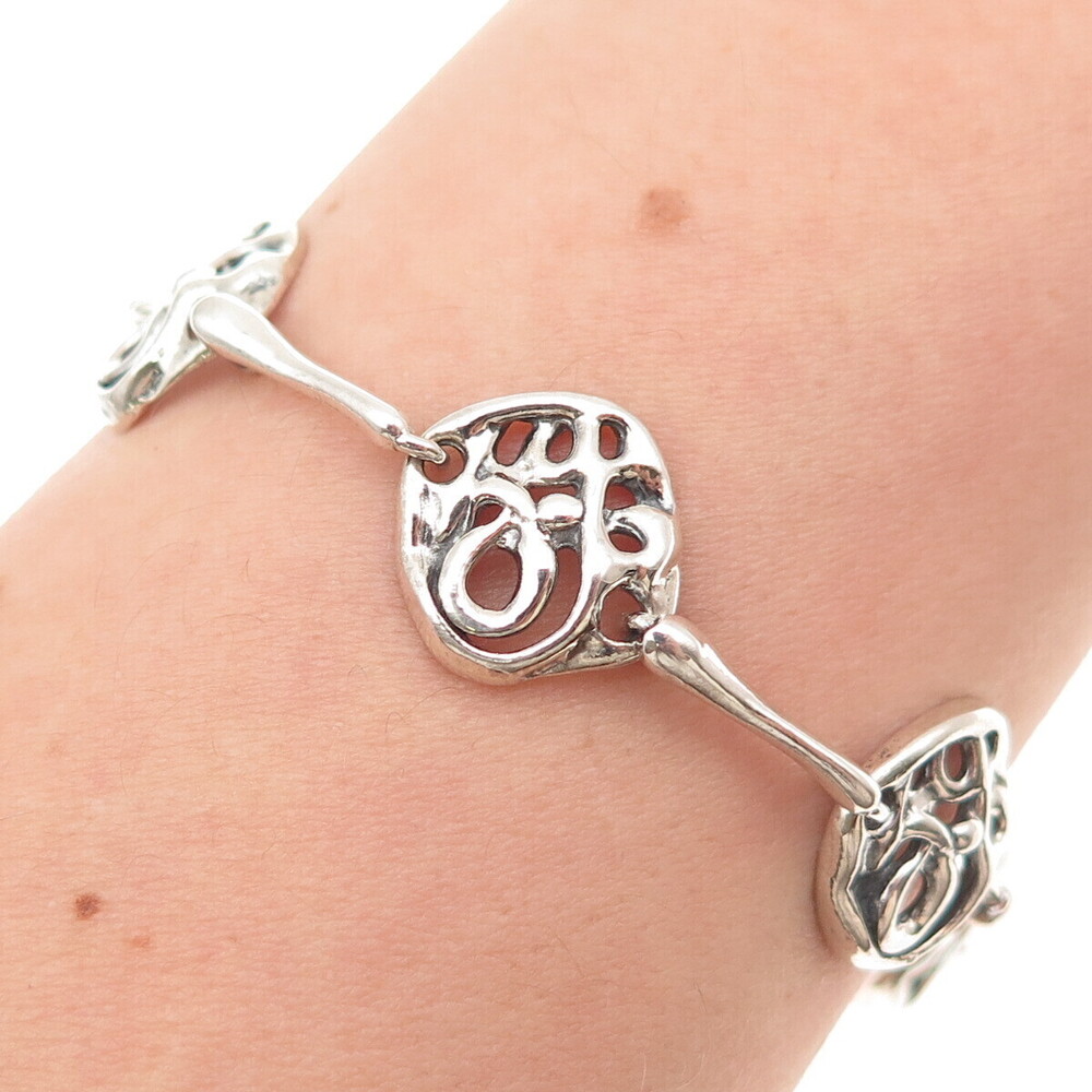 Hagit Gorali Sterling Silver Vintage Modernist Swirl Link Oxidized Bracelet 7"